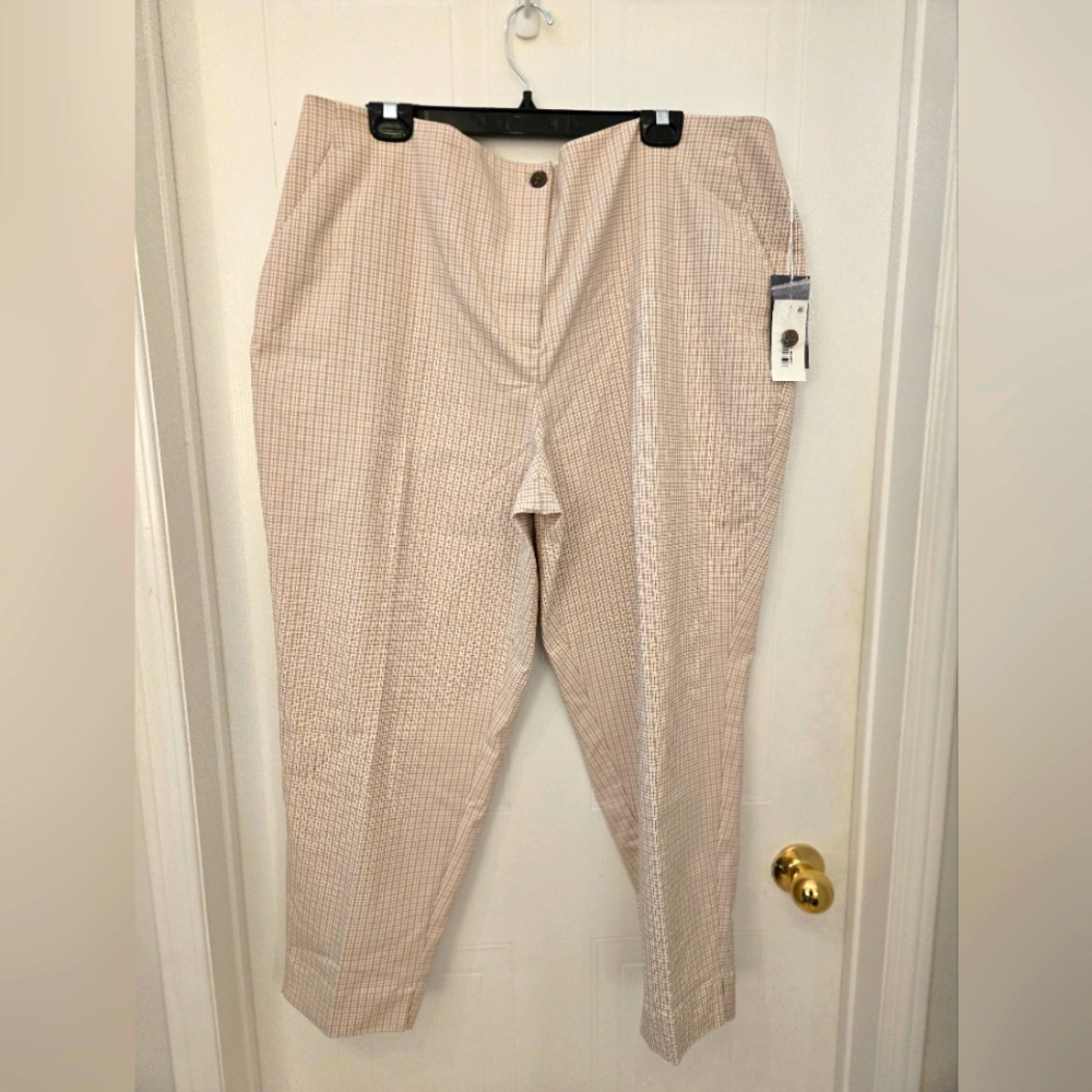NWT 20W WORTHINGTON BEIGE CHECKERED SLIM ANKLE PANTS